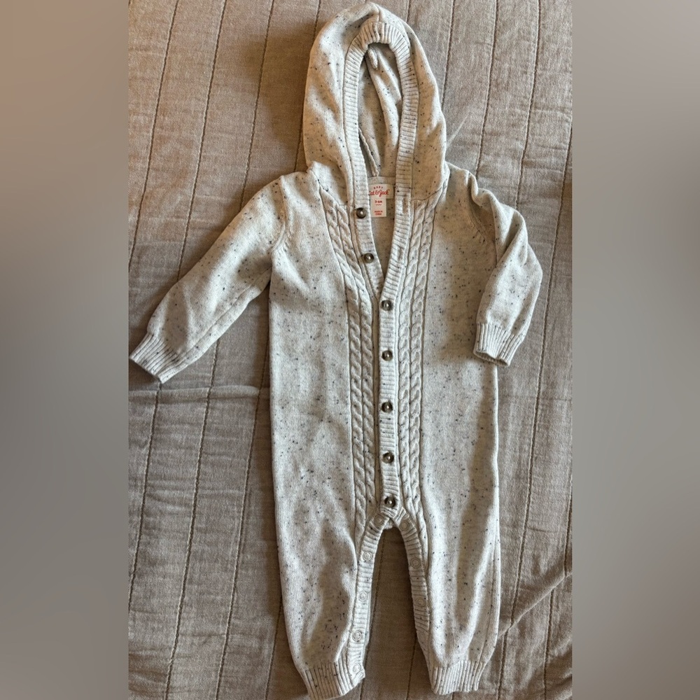 Carter's Speckled Cream Hooded Knit Footie